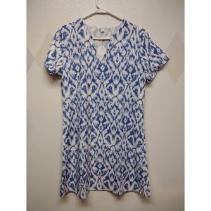 Made with love blue print v-neck short sleeve mini dress